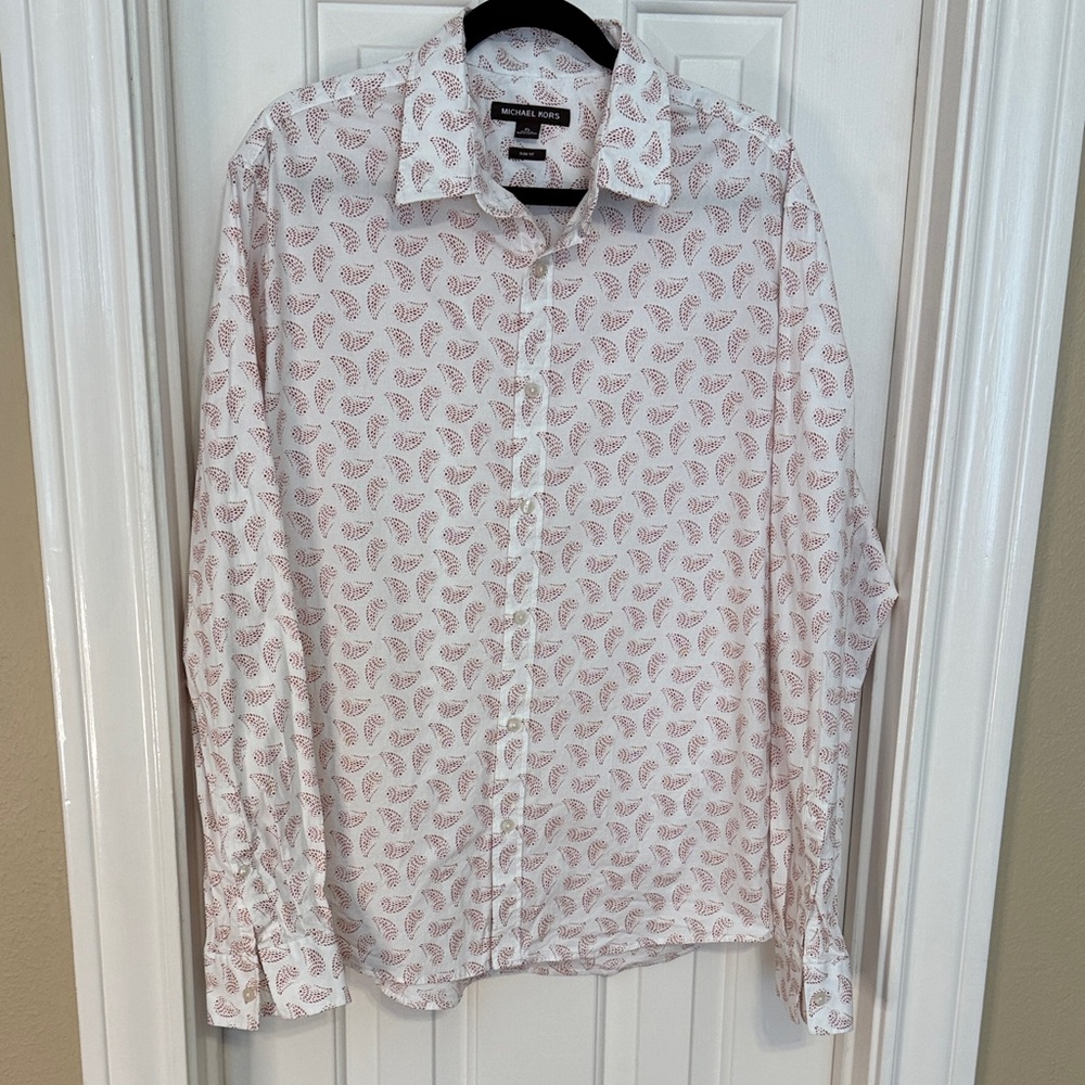 Michael Kors White and Red Patterned Casual Shirt
